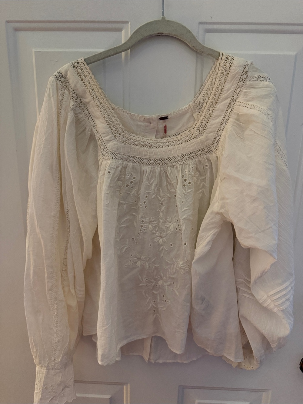 Free People Ivory Embroidered Peasant Blouse